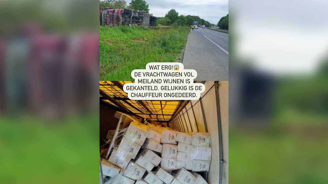 vrachtwagen Meiland wijn gekanteld