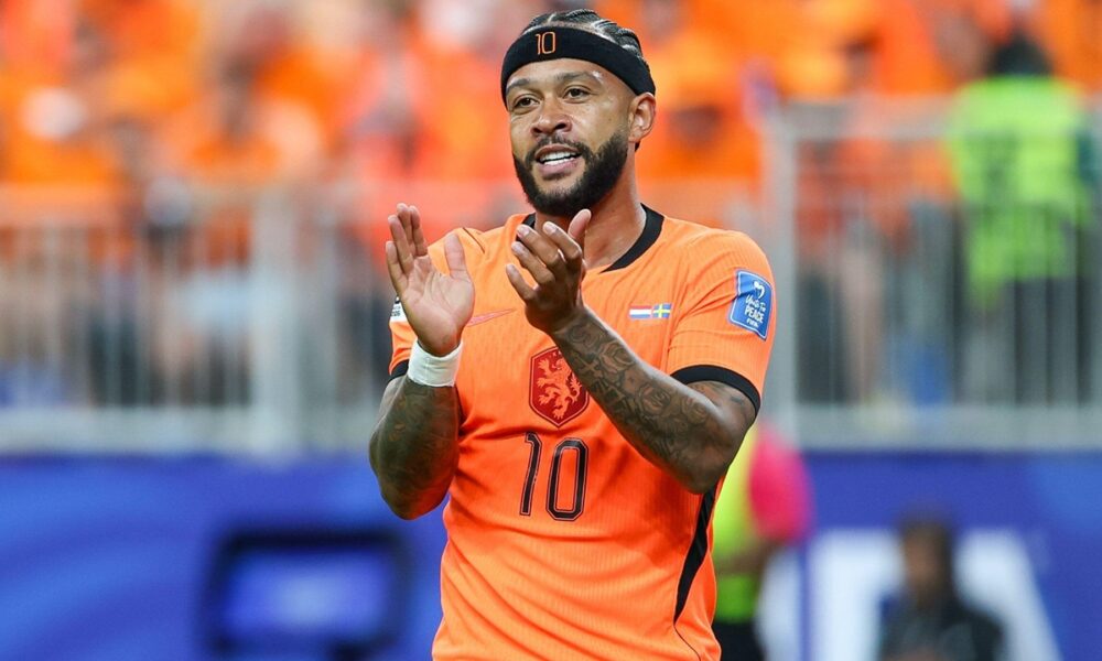 Memphis Depay tijdens Oranje-Zweden op het WK 2026